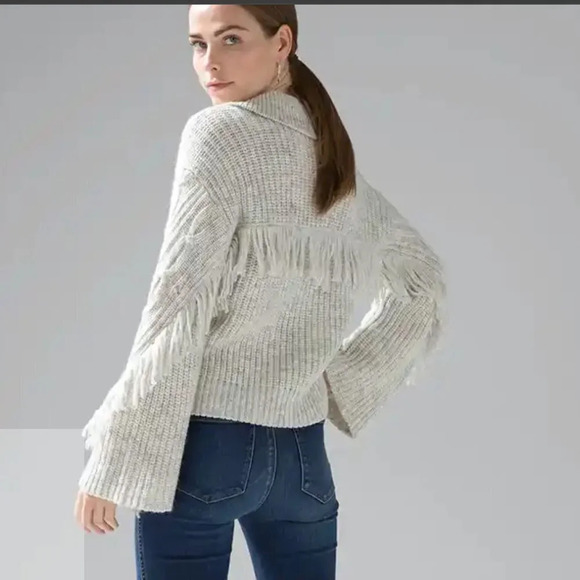 WHITE House Black Market Oversized Polo Sweater with Fringe Size XS - Picture 3 of 16